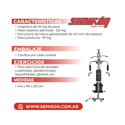 GIMNASIO SEMIKON TE-1203DG  50 KG GRIS PLATA