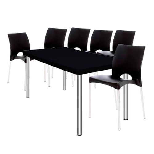 COMBO MESA TOKIO + 6 SILLAS BOSTON (NEGRO)