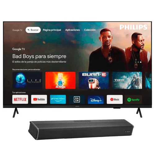 COMBO SMART T.V 55" PHILIPS LED 4K + BARRA DE SONIDO AIWA