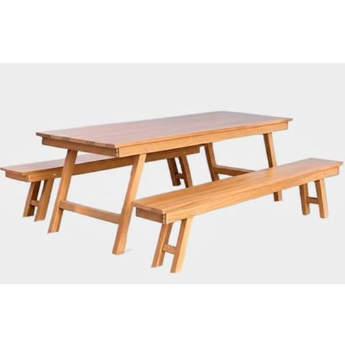 MESA CHURRASCO 2.40 + 2 BANCOS RUSTICOS MENEGHETTI