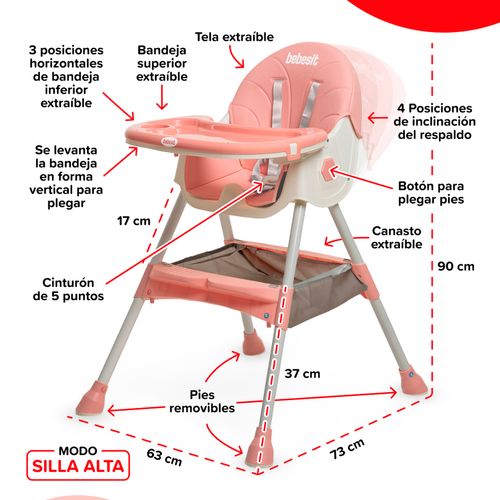 SILLA DE COMER BEBESIT MECEDORA ROSA 6651-B