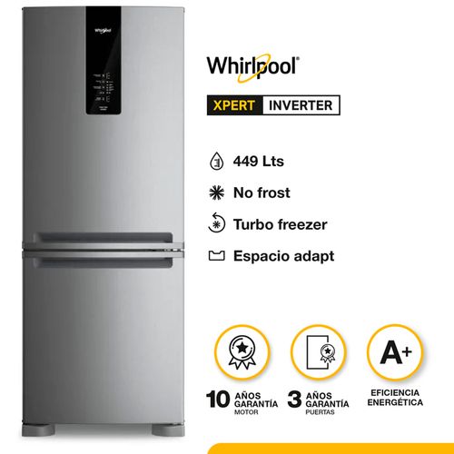 HELADERA WHIRLPOOL WRE57CK NO FROST PLATINUM 449 LTS INVERTER