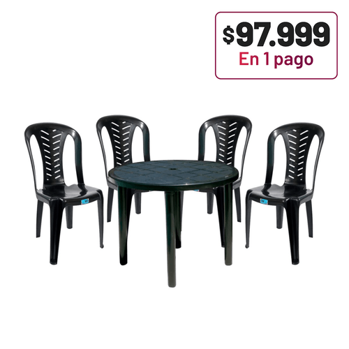COMBO VOSS 2000. MESA CIRCULAR NR + 4 SILLAS LIVING COLOR NEGRO