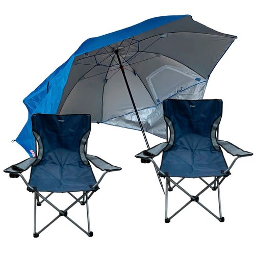 SOMBRILLA CON ROMPEVIENTOS 2.40 + 2 SILLONES DIRECTOR 100